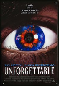 3p757 UNFORGETTABLE DS one-sheet '96 John Dahl, Ray Liotta, Linda Fiorentino, cool eyeball image!