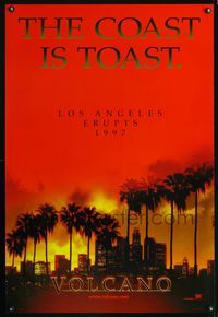 3p765 VOLCANO DS teaser style A one-sheet '97 Tommy Lee Jones, Anne Heche, cool image of fiery L.A.!
