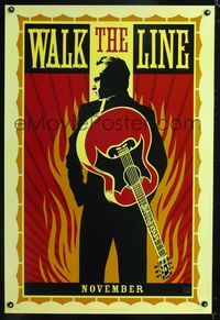 3p766 WALK THE LINE teaser style A one-sheet poster '05 cool art of Joaquin Phoenix as Johnny Cash!