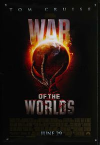 3p768 WAR OF THE WORLDS DS advance one-sheet '05 Spielberg, cool alien hand holding Earth artwork!