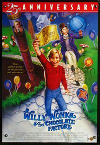 3p785 WILLY WONKA & THE CHOCOLATE FACTORY DS one-sheet R96 cool art of Gene Wilder & Peter Ostrum!