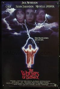 3p789 WITCHES OF EASTWICK int'l 1sheet '87 Jack Nicholson, Cher, Susan Sarandon, Michelle Pfeiffer!