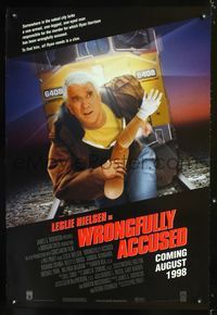 3p796 WRONGFULLY ACCUSED DS advance one-sheet '98 Leslie Nielsen runs from train w/prosthetic arm!