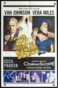3r012 23 PACES TO BAKER STREET one-sheet poster '56 cool artwork of Van Johnson & scared Vera Miles!