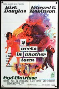 3r007 2 WEEKS IN ANOTHER TOWN one-sheet '62 cool art of Kirk Douglas & Cyd Charisse by Bart Doe!