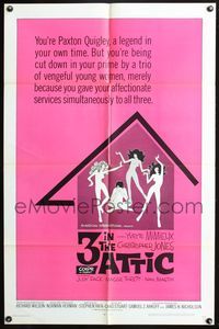 3r016 3 IN THE ATTIC one-sheet poster '68 Yvette Mimieux, great sexy artwork of naked girls dancing!