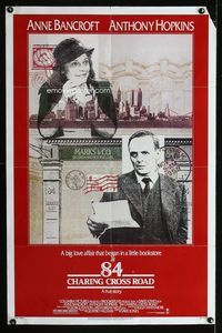3r023 84 CHARING CROSS ROAD one-sheet poster '87 cool artwork of Anthony Hopkins & Anne Bancroft!