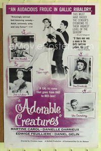 3r028 ADORABLE CREATURES one-sheet '56 French comedy with Martine Carol & Danielle Derrieux!
