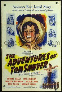 3r030 ADVENTURES OF TOM SAWYER one-sheet poster R45 Tommy Kelly as Mark Twain's classic character!