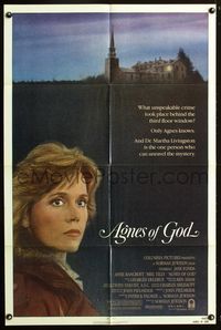 3r035 AGNES OF GOD one-sheet poster '85 close-up of sexy Jane Fonda, image of church on hillside!