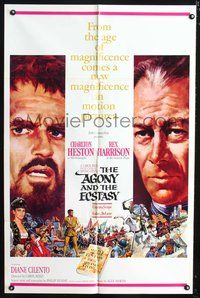 3r036 AGONY & THE ECSTASY one-sheet '65 great Howard Terpning art of Charlton Heston & Rex Harrison!