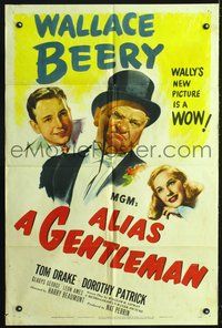 3r039 ALIAS A GENTLEMAN one-sheet movie poster '48 cool art of Wallace Beery with top hat & monocle!