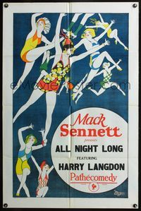 3r041 ALL NIGHT LONG stock 1sh '24 Frank Capra, sexy flapper girls art!