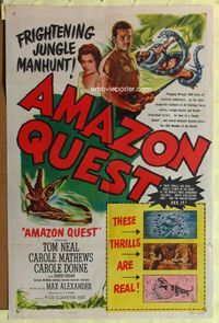 3r044 AMAZON QUEST one-sheet '49 great artwork images of Tom Neal in a frightening jungle manhunt!