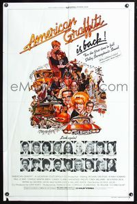 3r046 AMERICAN GRAFFITI one-sheet R78 George Lucas teen classic, great class yearbook portraits!