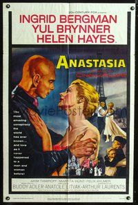 3r051 ANASTASIA one-sheet movie poster '56 great romantic close up of Ingrid Bergman & Yul Brynner!