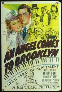 3r054 ANGEL COMES TO BROOKLYN one-sheet movie poster '45 Kaye Dowd, Robert Duke, cool piano design!