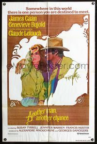 3r059 ANOTHER MAN ANOTHER CHANCE one-sheet '77 Claude Lelouch, art of James Caan & Genevieve Bujold!