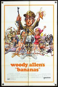 3r069 BANANAS one-sheet poster '71 great artwork of Woody Allen by E.C. Comics artist Jack Davis!
