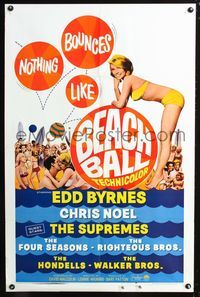 3r074 BEACH BALL one-sheet poster '65 Edd Byrnes, Chris Noel, The Supremes, sexy girl in bikini art!