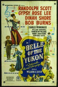 3r081 BELLE OF THE YUKON style A 1sheet '44 William A. Seiter, Randolph Scott, sexy Gypsy Rose Lee!