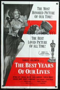 3r086 BEST YEARS OF OUR LIVES 1sheet R54 William Wyler, great full-length image of sexy Myrna Loy!
