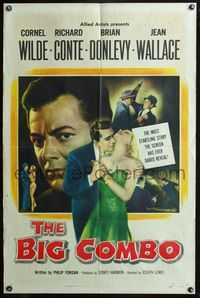 3r090 BIG COMBO style A one-sheet '55 art of Cornel Wilde & sexy Jean Wallace, classic film noir!