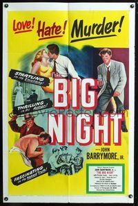 3r091 BIG NIGHT one-sheet movie poster '51 John Barrymore Jr. film noir, startling in its emotions!