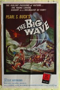 3r094 BIG WAVE one-sheet movie poster '62 Sessue Hayakawa, Pearl S. Buck, great disaster art!