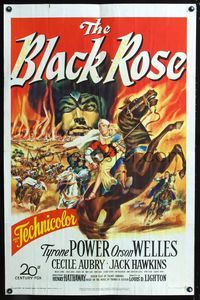 3r098 BLACK ROSE one-sheet poster '50 great fiery action artwork of Tyrone Power & Orson Welles!