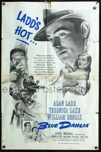 3r103 BLUE DAHLIA military one-sheet poster R60s cool images of Alan Ladd + sexy Veronica Lake!