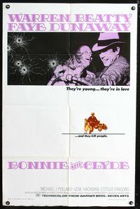 3r107 BONNIE & CLYDE one-sheet '67 great image of classic crime duo Warren Beatty & Faye Dunaway!