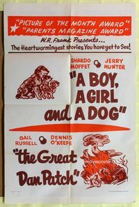 3r112 BOY, A GIRL & A DOG/GREAT DAN PATCH one-sheet movie poster '60 cute heartwarming canine art!