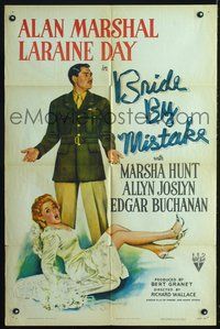 3r117 BRIDE BY MISTAKE style A 1sh '44 great art of dropped bride Laraine Day, soldier Alan Marshal!
