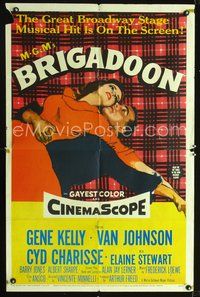 3r120 BRIGADOON one-sheet movie poster '54 great romantic close up art of Gene Kelly & Cyd Charisse!