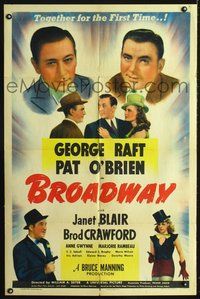 3r121 BROADWAY one-sheet movie poster '42 George Raft, Pat O'Brien, Janet Blair, Broderick Crawford!