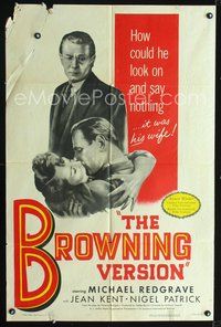 3r124 BROWNING VERSION one-sheet '51 Michael Redgrave's wife is cheating on him while he looks on!