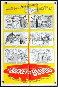 3r125 BUCKET OF BLOOD one-sheet movie poster '59 Roger Corman, AIP, great cartoon monster art!