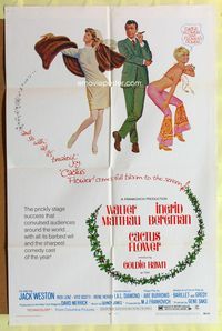 3r132 CACTUS FLOWER one-sheet poster '69 Walter Matthau, sexy hippie Goldie Hawn, Ingrid Bergman