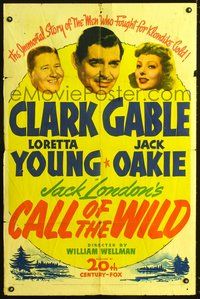 3r135 CALL OF THE WILD one-sheet poster R43 headshots of Clark Gable, Loretta Young, Jack Oakie!