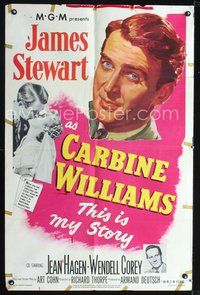 3r139 CARBINE WILLIAMS one-sheet '52 great portrait art of James Stewart, Jean Hagen, Wendell Corey!