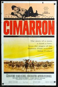 3r154 CIMARRON style B one-sheet poster '60 Anthony Mann, Glenn Ford, Maria Schell, cool artwork!