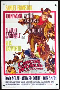 3r156 CIRCUS WORLD one-sheet poster '65 Claudia Cardinale, John Wayne is wild across the world!