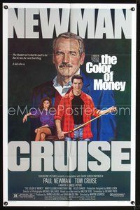 3r166 COLOR OF MONEY 1sheet '86 Robert Tanenbaum artwork of Paul Newman & Tom Cruise playing pool!