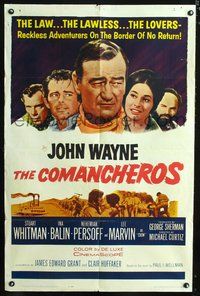 3r168 COMANCHEROS one-sheet poster '61 great image of cowboy John Wayne, Lee Marvin, Michael Curtiz!
