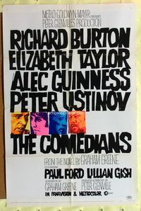 3r171 COMEDIANS style A 1sheet '67 Richard Burton, Elizabeth Taylor, Alec Guinness & Peter Ustinov!