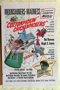 3r186 COTTONPICKIN' CHICKENPICKERS style B one-sheet '67 wacky art of moonshiners Reeves & Lewis!