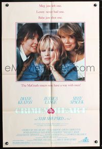 3r193 CRIMES OF THE HEART 1sheet '86 great close up of Diane Keaton, Sissy Spacek & Jessica Lange!