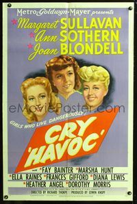 3r197 CRY HAVOC one-sheet poster '43 art of sexy Margaret Sullavan, Ann Sothern & Joan Blondell!