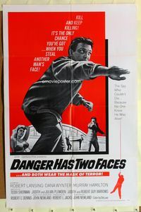 3r206 DANGER HAS TWO FACES 1sh '67 Robert Lansing, Dana Wynter, spy that stole another man's face!